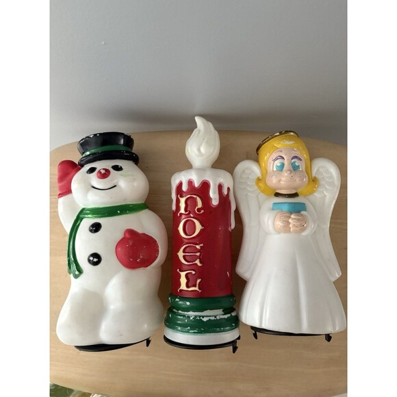 Vintage Empire Blow Mold Lot Christmas Path Light Toppers Candle Snowman Angel - Picture 13 of 13